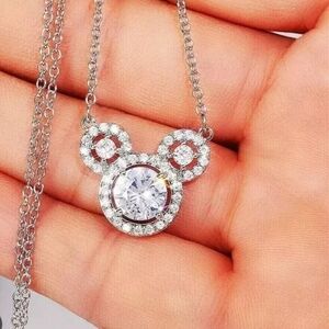 Elegant Silver Mickey Mouse Pendant Necklace 🩶